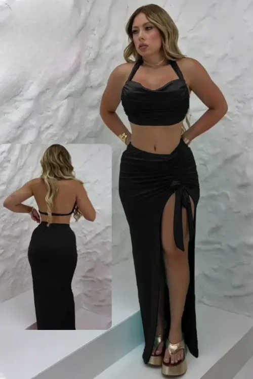 Elegant Black Halter Maxi Dress