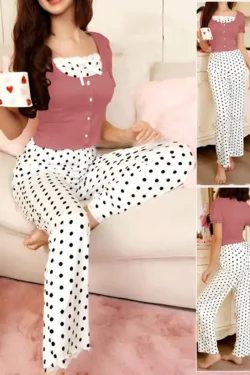 Polka Dot Pajama Set with Cap Sleeves