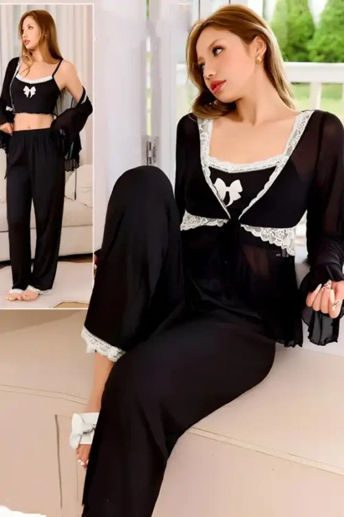 Elegant Lace Trim Pajama Set
