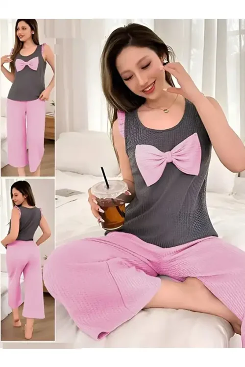 Sleeveless Bow Top with Wide Pants - Image 3