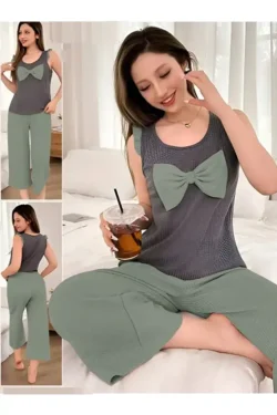 Sleeveless Bow Top with Wide Pants