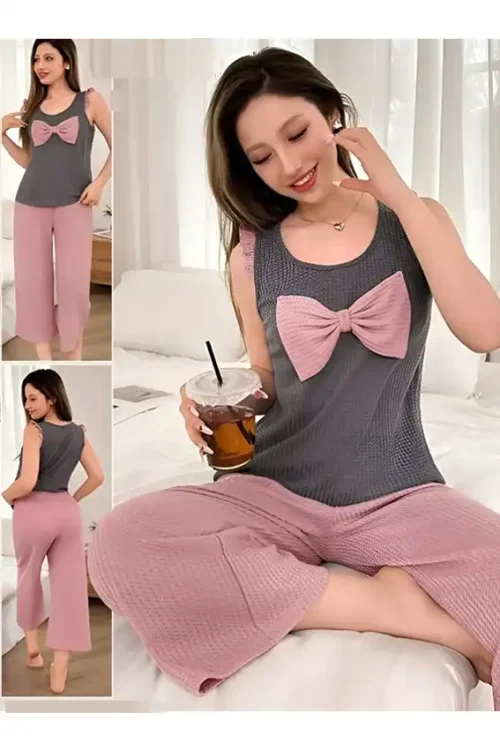 Sleeveless Bow Top with Wide Pants - Image 2