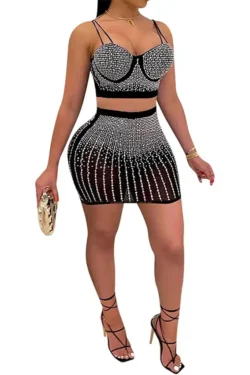 Rhinestone Strapless Mini Dress Set
