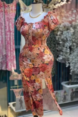 Elegant Floral Puff Sleeve Dress