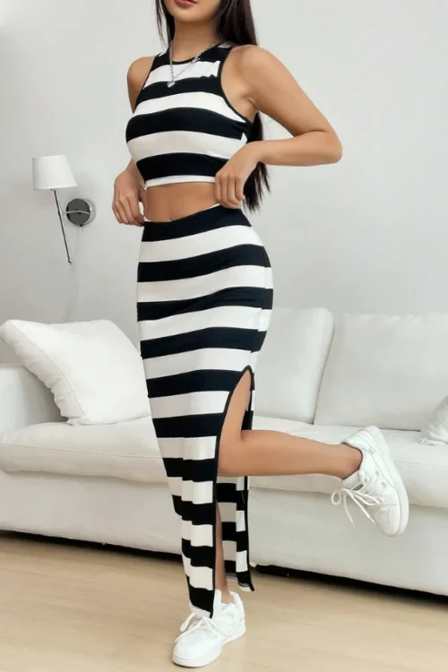Striped Sleeveless Crop Top Set - Image 3
