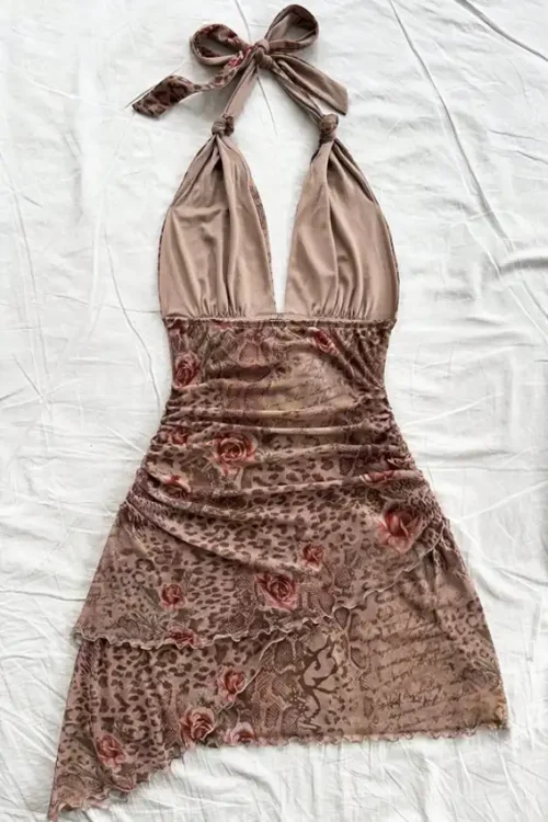 Leopard Halter Backless Dress - Image 2