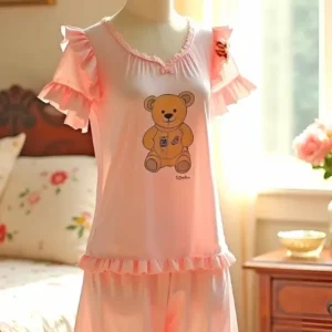 Adorable Ruffle Sleeve Teddy Pajama Set