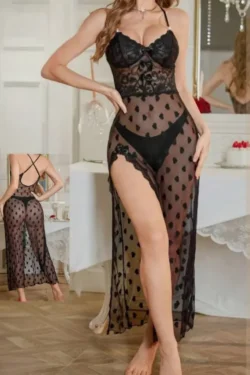 Sheer Heart Pattern Lingerie Dress