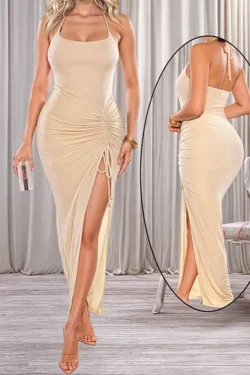 Elegant Sleeveless Ruched Maxi Dress