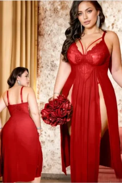Elegant Red Sleeveless Lace Nightdress