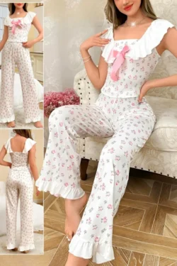 Floral Ruffle Sleeveless Pajama Set