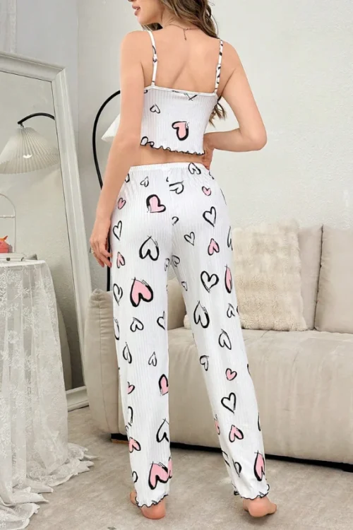 Stylish Heart Pattern Pajama Set - Image 2