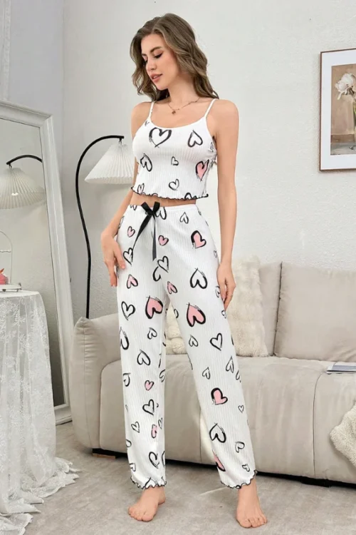 Stylish Heart Pattern Pajama Set - Image 4
