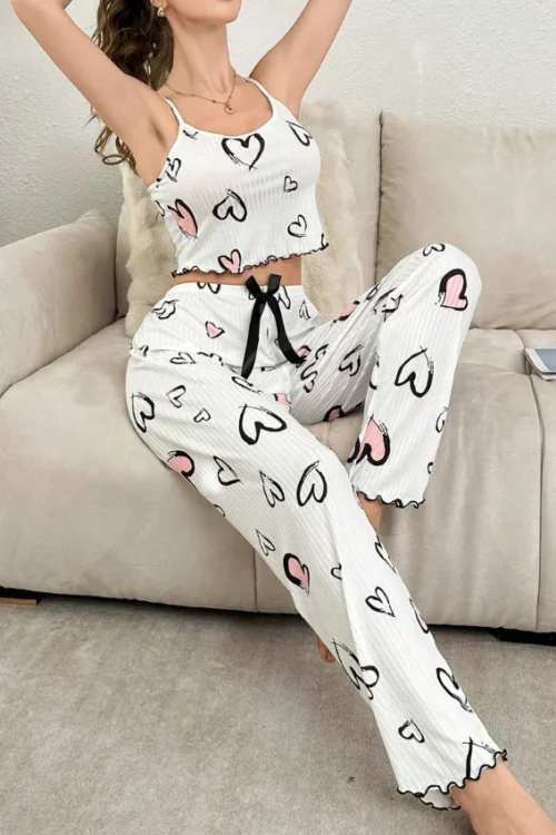 Stylish Heart Pattern Pajama Set - Image 5