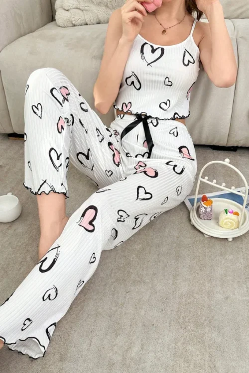 Stylish Heart Pattern Pajama Set - Image 6