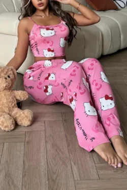 Cute Cartoon Print Sleepwear Set