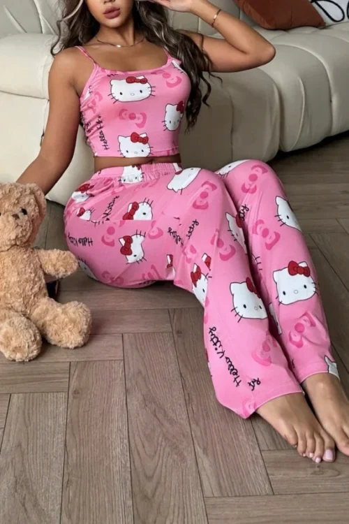 Cute Cartoon Print Sleepwear Set