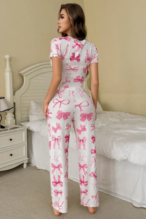 Pink Bow Pattern Pajama Set - Image 2