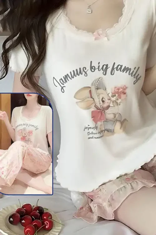 Cute Cartoon Print Short Sleeve Tee - Image 2