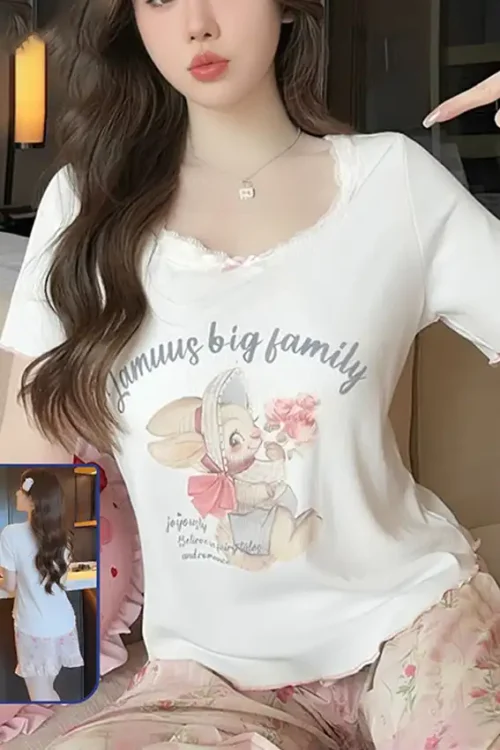 Cute Cartoon Print Short Sleeve Tee
