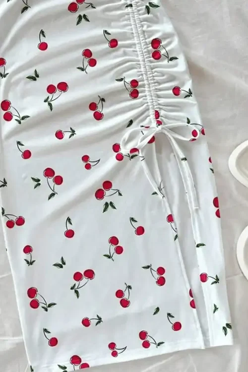 Cherry Print Sleeveless Crop Top Set - Image 2