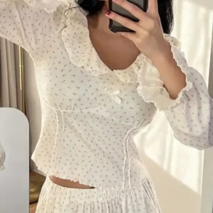 Floral Long Sleeve Ruffle Pajama Set