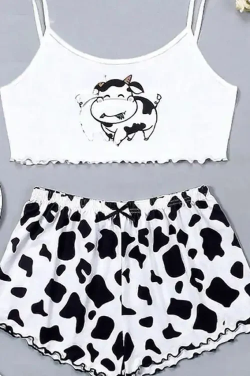Cute Cow Print Cami & Shorts Set