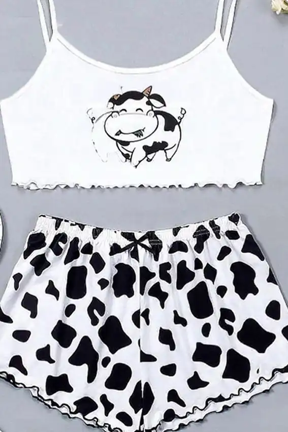 Cute Cow Print Cami & Shorts Set