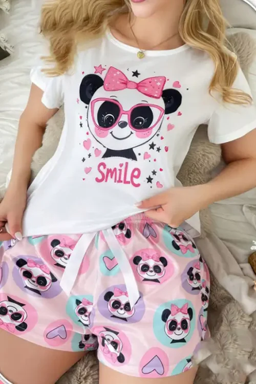Cute Panda Print Pajama Set