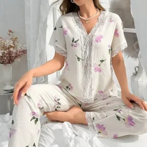 Floral Lace Trim Pajama Set