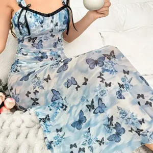 Elegant Butterfly Print Sleeveless Dress