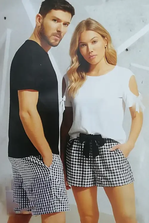 Gingham Shorts and Cold-Shoulder Top Set