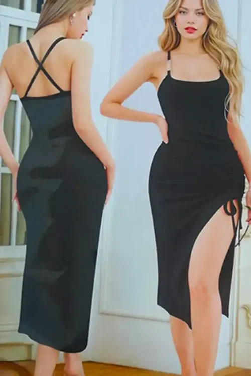 Elegant Black Sleeveless Midi Dress