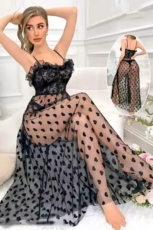 Heart Pattern Sleeveless Sheer Dress