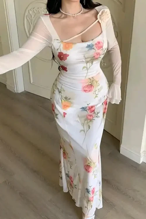 Elegant Floral Long Sleeve Dress