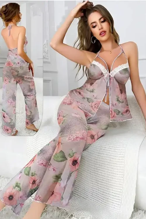 Floral Chiffon Sleeveless Pajama Set