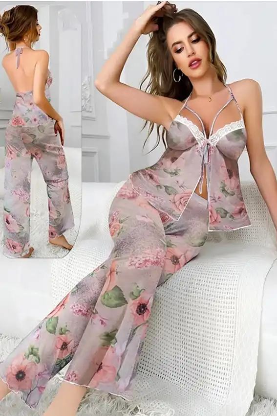 Floral Chiffon Sleeveless Pajama Set