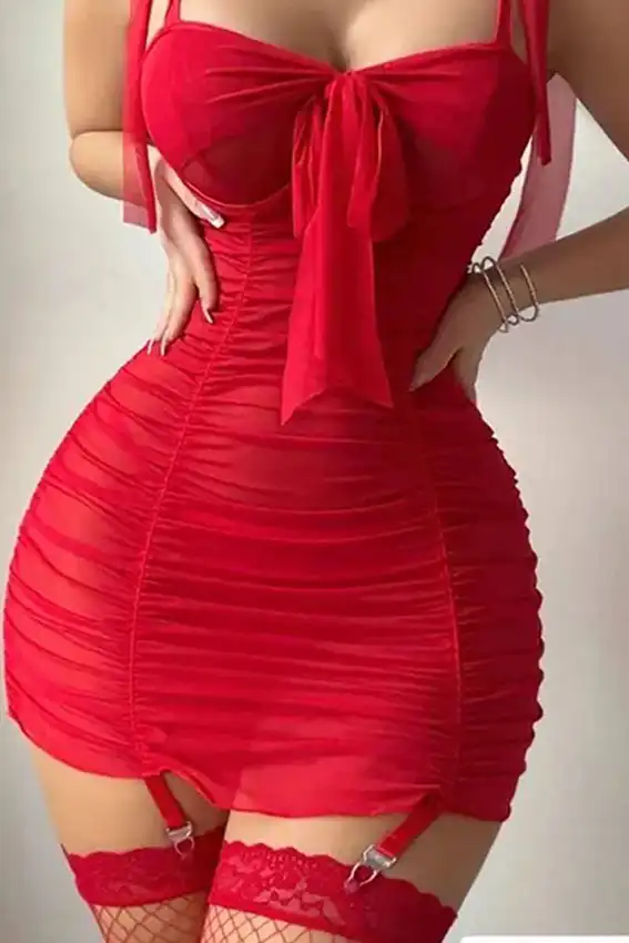 Elegant Red Ruched Mini Dress