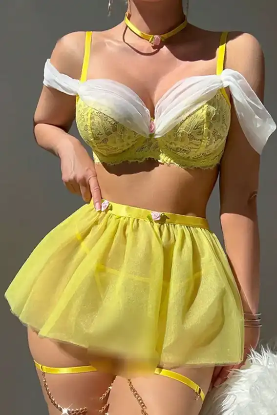 Lace Floral Bralette and Skirt Set