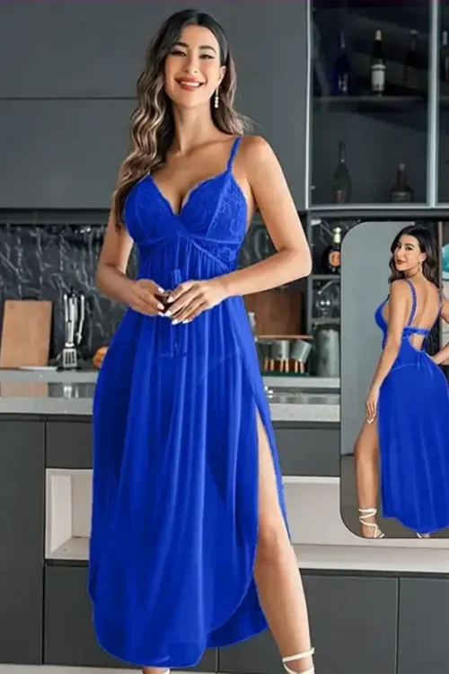 Elegant Blue Lace Sleeveless Dress
