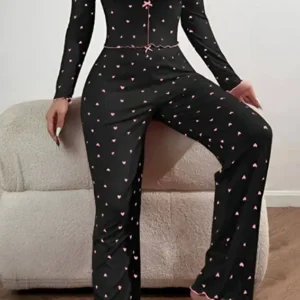 Heart Pattern Long Sleeve Pajama Set