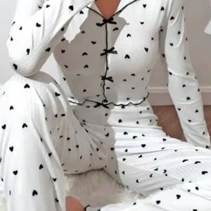 Heart Pattern Long Sleeve Pajama Set
