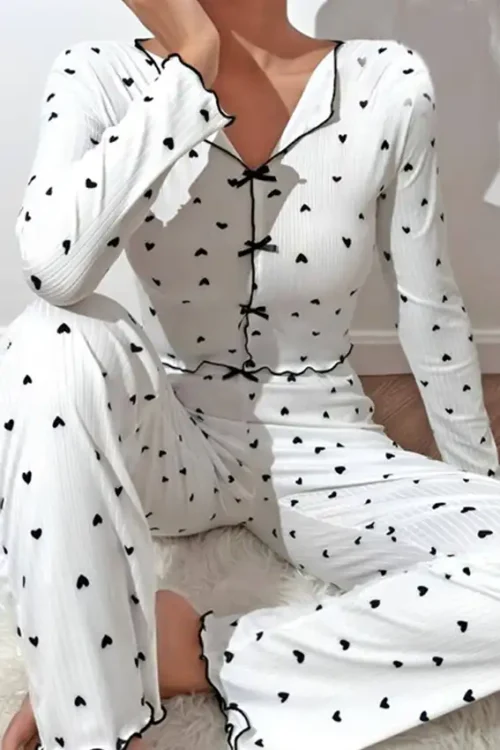 Heart Pattern Long Sleeve Pajama Set