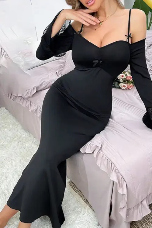 Elegant Black Lace Sleeve Dress