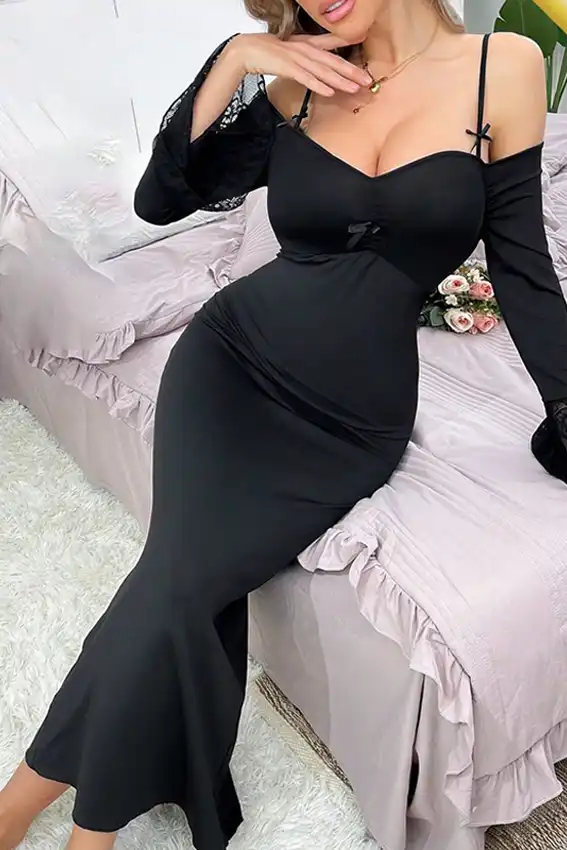 Elegant Black Lace Sleeve Dress