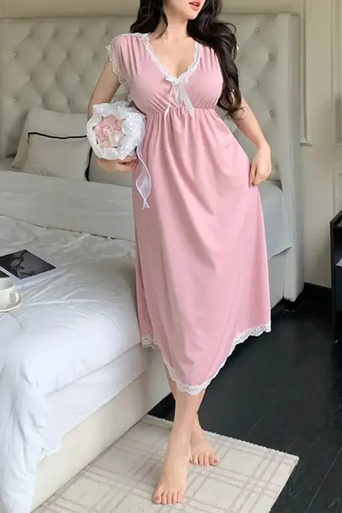 Elegant Lace Cap Sleeve Nightdress