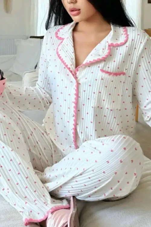 Heart Pattern Long Sleeve Pajama Set