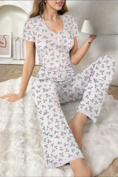 Floral Short Sleeve Pajama Set