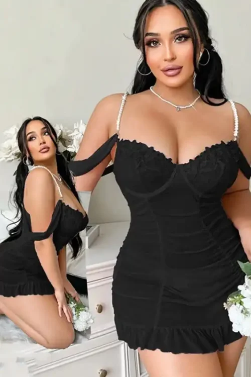 Elegant Black Dress with Off-Shoulder Straps