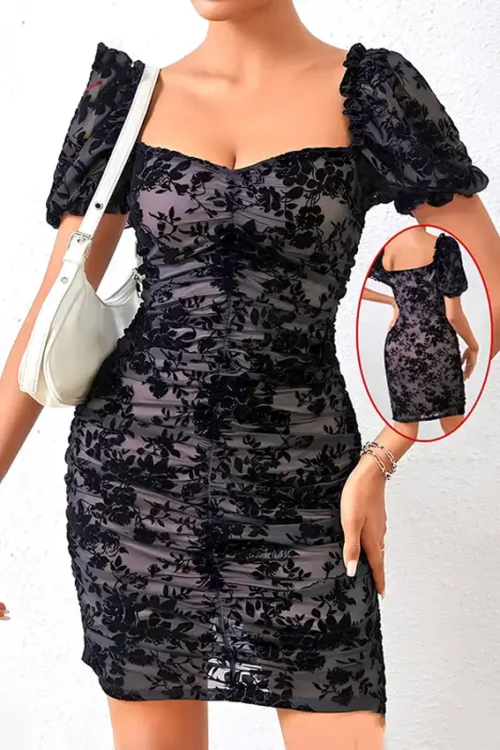 Floral Puff Sleeve Mini Dress